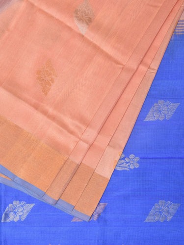 Peach and Light Blue Uppada Silk Handloom Saree with Body Buta Design - Global Threads - Distacart